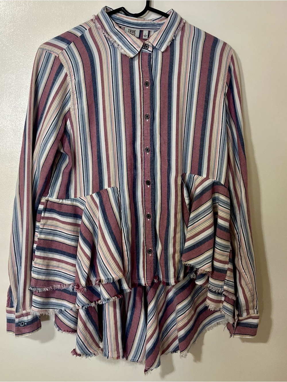 True Craft Striped Button-Up in Dusty Rose, Navy & Cream